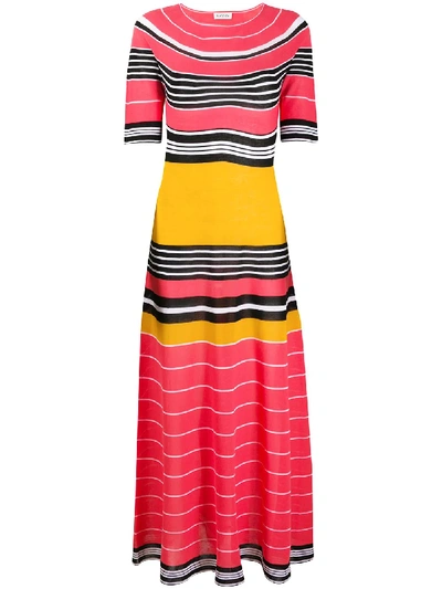 Lanvin Striped Knitted Long Dress In Pink