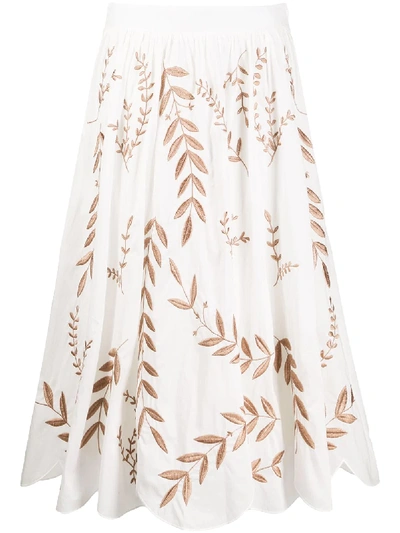 Steffen Schraut Embroidered Leaf Skirt In White