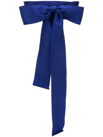 Sara Roka Ribbed Bow Belt  In Blue