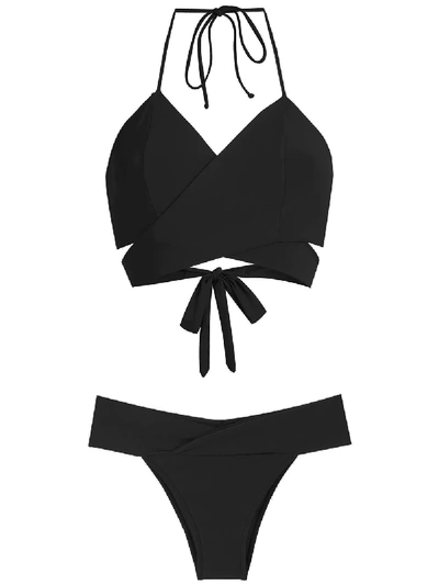 Brigitte Mary Wrap Style Bikini Set In Black