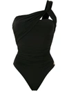 Brigitte Draped One Shoulder Swimsuit In Black