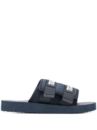 Versace Jeans Couture Logo Strap Slides In Blue