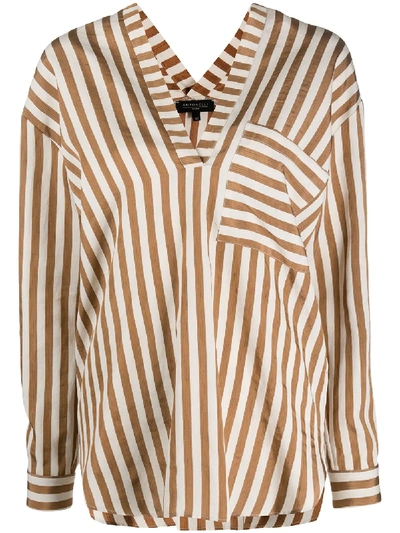 Antonelli V-neck Striped Print Kaftan In Neutrals