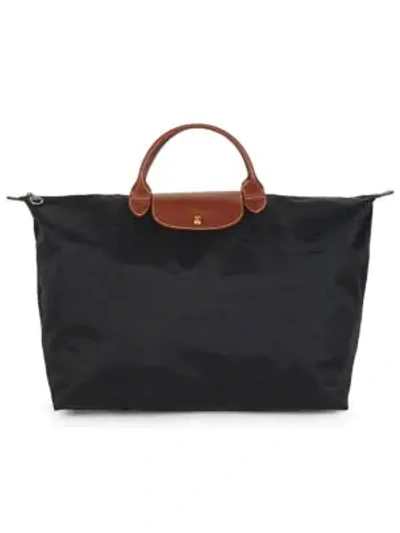 Longchamp Le Pliage Original Leather Travel Bag In Black