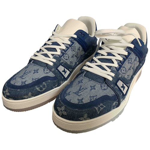 Pre-Owned Louis Vuitton Lv Trainer Blue Cloth Trainers | ModeSens