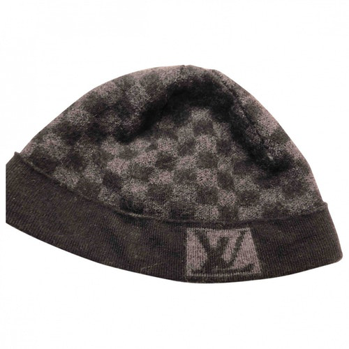 LOUIS VUITTON Wool Bonnet Petit Damier Beanie Hat Grey 624960