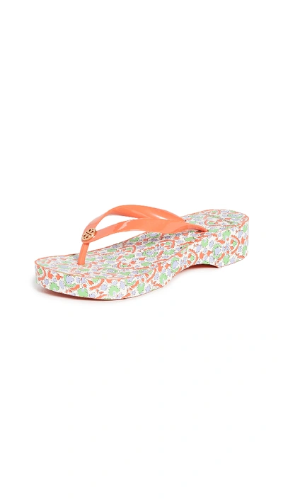 Tory Burch Cutout Wedge Flip Flops In Poppy Red/legacy Paisley