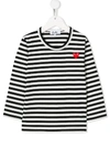 Comme Des Garçons Play Kids White & Black Heart Patch Long Sleeve T-shirt In Blue