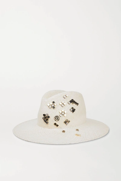 Maison Michel Zango Studded Straw Hat In Ivory