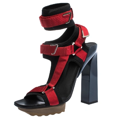 Pre-owned Versace Black/red Neoprene Velcro Strap Platform Sandals Size 40