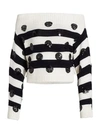 MONSE Dotted Stripe Off-The-Shoulder Wool Knit Sweater