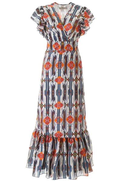 Jessie Western Navajo Print Long Dress In Blue,orange,beige