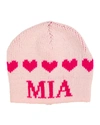 Butterscotch Blankees Kid's String Of Hearts Beanie Hat, Personalized In Pale Pink/pink