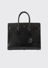 Saint Laurent Sac De Jour Small Crocodile-embossed Satchel Bag - Silver Hardware In Black