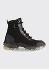 Moncler Helis Logo-print Leather-trimmed Suede Ankle Boots In Black