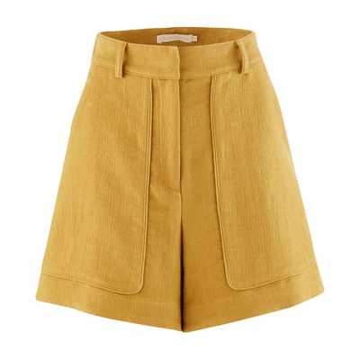 Vanessa Bruno Iala Linen And Cotton-blend Shorts In Mustard