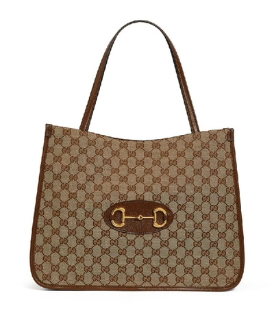 Gucci 1955 Horsebit Gg Supreme And Leather Tote In Brown