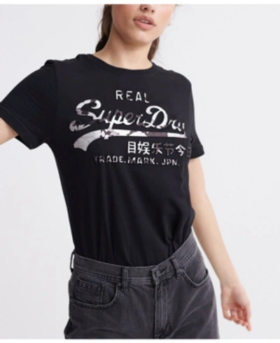 Superdry Vintage Inspired Logo Rose T-shirt In Black