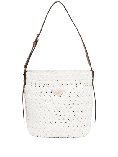 Prada Crocheted Bucket Bag In Weiss