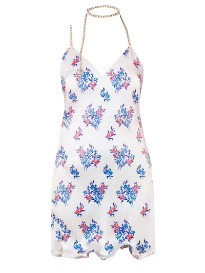 Area Floral Lamé Crystal Chocker Mini Dress In Blue Flower