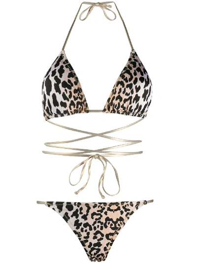 Reina Olga Hawn Leopard-print Wrap-around Bikini In Brown
