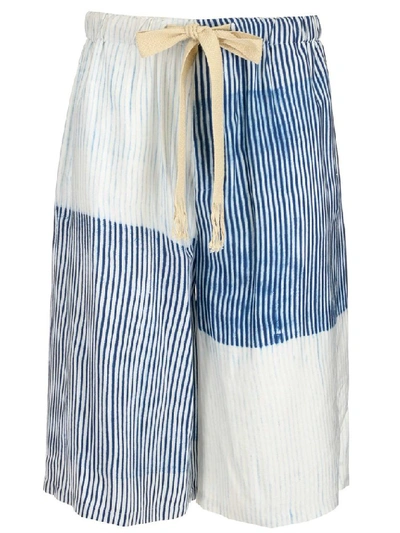 Loewe Drawstring-tie Pinstriped Satin Shorts In Light Blue