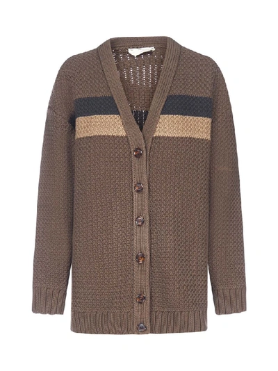 Fendi Pequin Stripes Cotton-blend Cardigan In Ebony