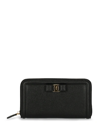 Ferragamo Wallet Genuine Leather Coin Case Holder Purse Card Bifold In Black