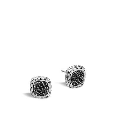 John Hardy Classic Chain 9.5 Mm Silver Square Stud Earrings With Black Sapphire In Silver-tone
