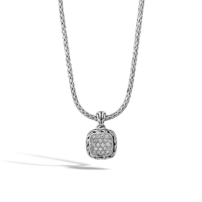 John Hardy Sterling Silver Classic Diamond Pave Square Disc Pendant Necklace, 16-18 In White Diamond