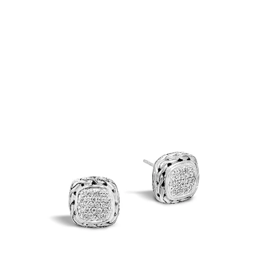 John Hardy Classic Chain 12mm Stud Earring In White Diamond