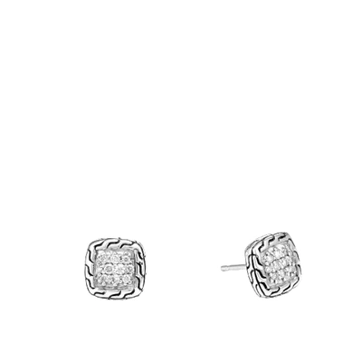 John Hardy Carved Chain Stud Earrings In White Diamond