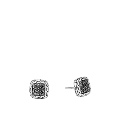 John Hardy Classic Chain 9.5 Mm Silver Square Stud Earrings With Black Sapphire In Silver-tone