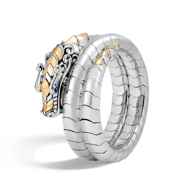 John Hardy Legends Naga 18k Gold & Silver Double Coil Bracelet With Blue Sapphire Eyes