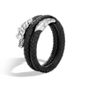 John Hardy Sterling Silver Legends Naga Double Coil Bracelet With Braided Black Leather & Sapphire Eyes In Blue Sapphire