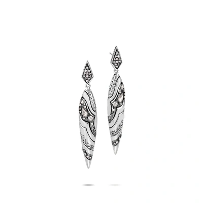 John Hardy Sterling Silver White & Gray Diamond Spear Drop Earrings In White Diamond
