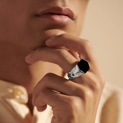 John Hardy Asli Classic Chain Link Signet Ring In Black Onyx