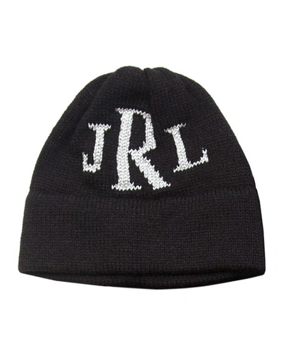 Butterscotch Blankees Kid's Metallic Classic Monogram Beanie Hat, Personalized In Black/silver
