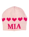 Butterscotch Blankees Kid's String Of Hearts Beanie Hat, Personalized In Pale Pink/pink