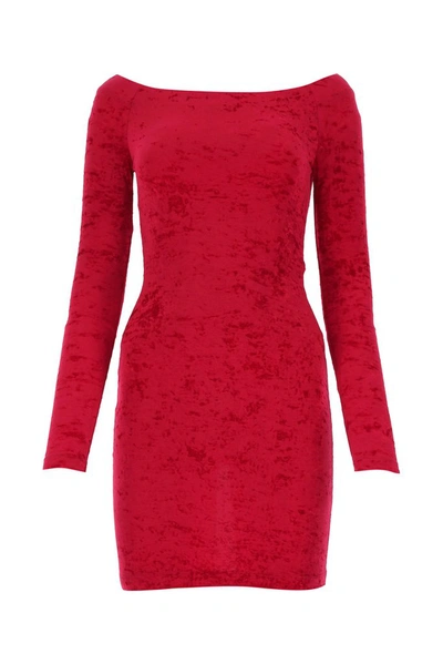 Balenciaga Off-the-shoulder Layered Stretch-crushed Velvet Mini Dress In Red