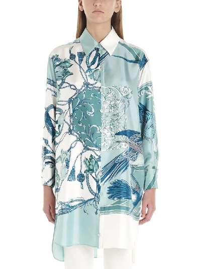 Ferragamo Charlotte Print Silk Shirt In Blue