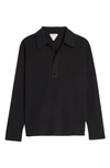 BOTTEGA VENETA BLACK LONG SLEEVE DOUBLE PIQUE POLO,616893VKTH0