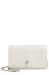 Alexander Mcqueen Mini Skull Croc Embossed Leather Shoulder Bag In New Bone