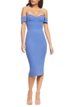 Dress The Population Bailey Off The Shoulder Body-con Dress In Blue Jay