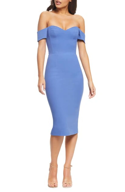 Dress The Population Bailey Off The Shoulder Body-con Dress In Blue Jay