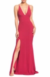 Dress The Population Iris Crepe Trumpet Gown In Raspberry