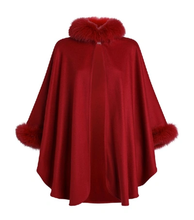 Max Mara Cashmere Fox Fur-trim Cape In Red