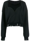 BEN TAVERNITI UNRAVEL PROJECT RIPPED SWEETHEART-NECK SWEATSHIRT