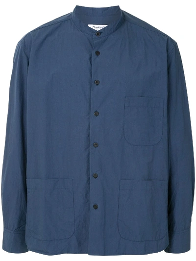 Bergfabel Mandarin Collar Cotton Shirt In Blue