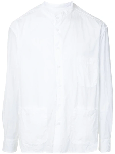 Bergfabel Mandarin Collar Cotton Shirt In White